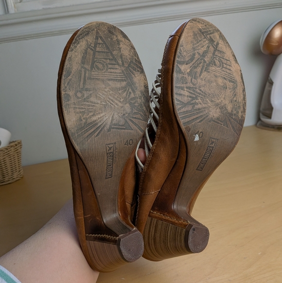 PIKOLINOS Women Heel Sandals Leather White Tan Size 40 = 9 US Velcro Closure - Picture 9 of 13